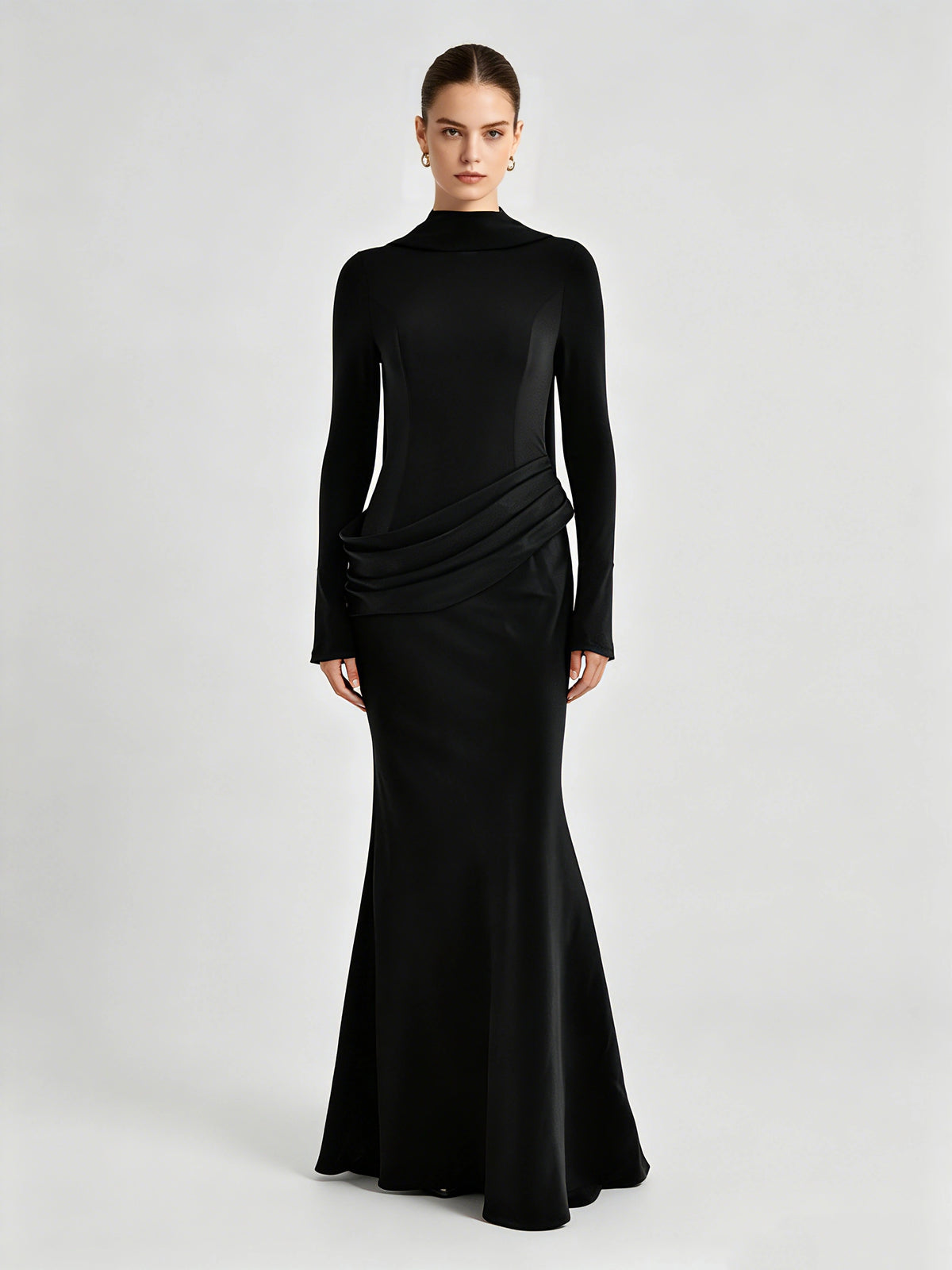 Solene High-Neck Pleated Dress