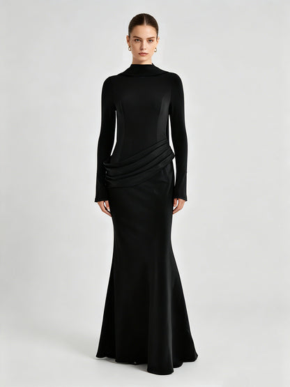 Solene High-Neck Pleated Dress