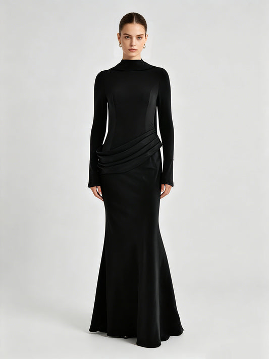 Solene High-Neck Pleated Dress