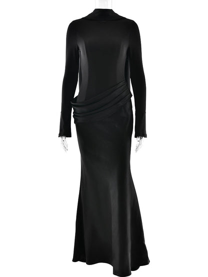 Solene High-Neck Pleated Dress