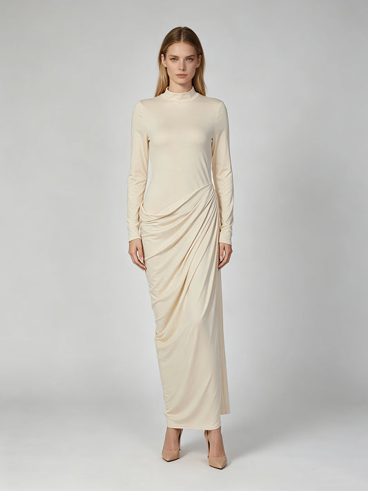 Lea High-Neck Pleated Dress