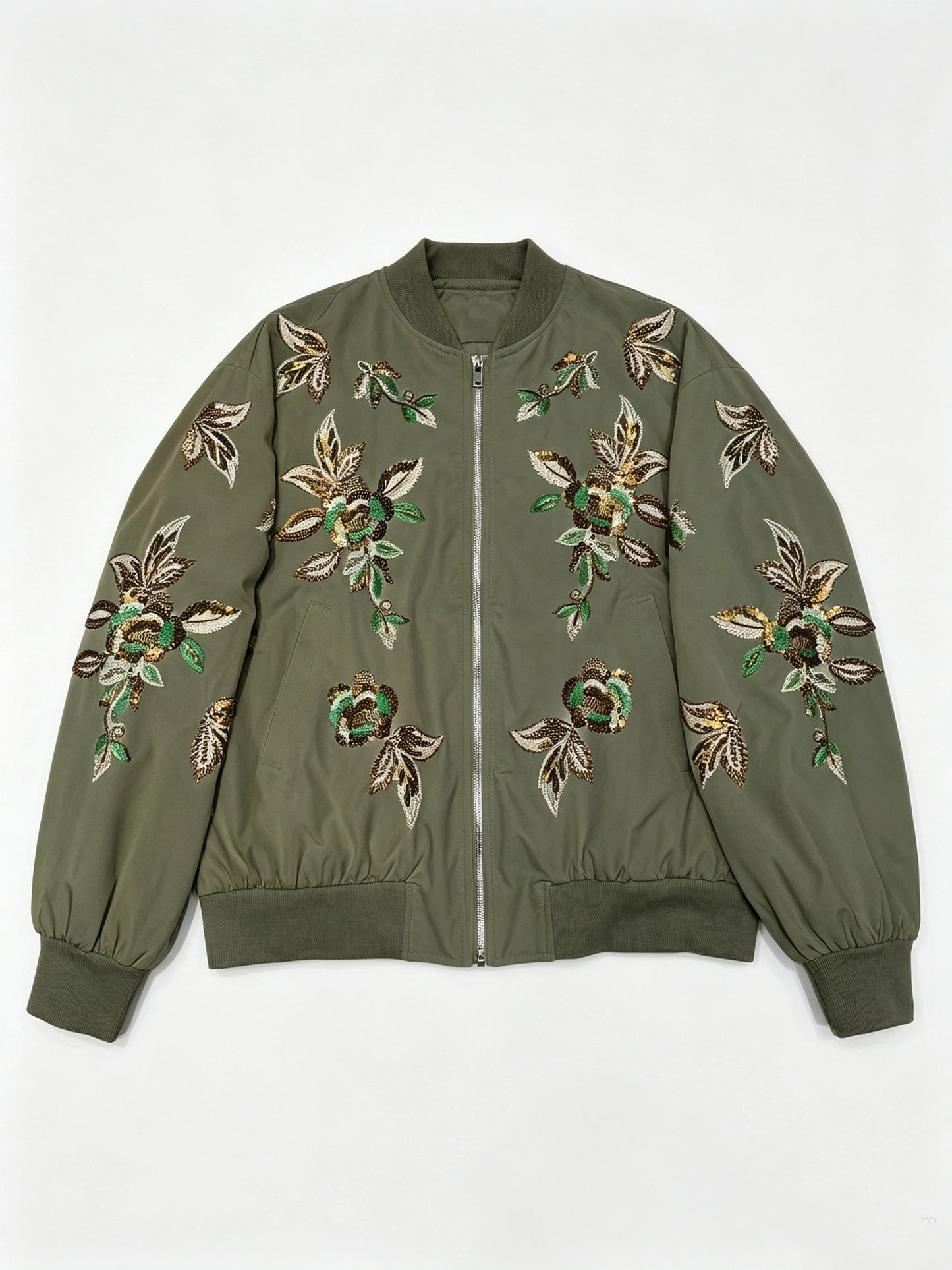 Stand Collar Long Sleeve Spliced Embroidery Fashion Jacket