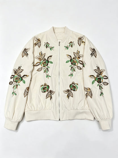 Stand Collar Long Sleeve Spliced Embroidery Fashion Jacket