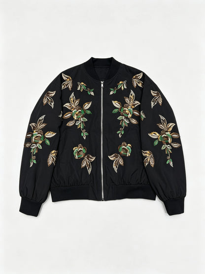Stand Collar Long Sleeve Spliced Embroidery Fashion Jacket