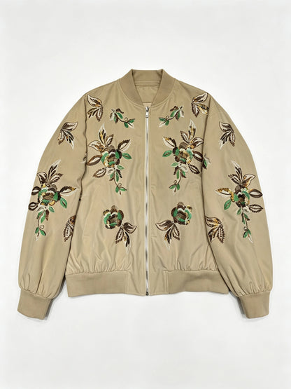 Stand Collar Long Sleeve Spliced Embroidery Fashion Jacket