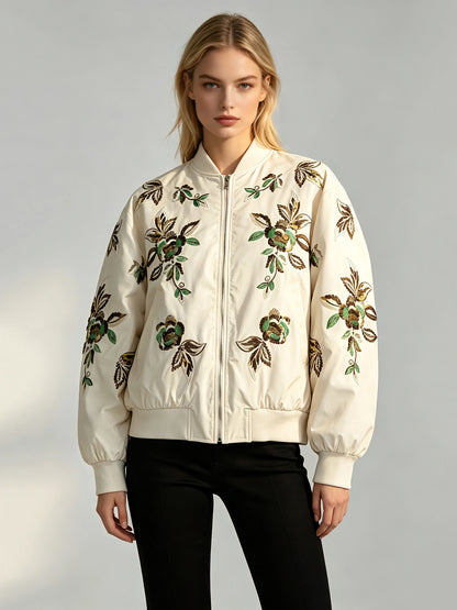 Stand Collar Long Sleeve Spliced Embroidery Fashion Jacket
