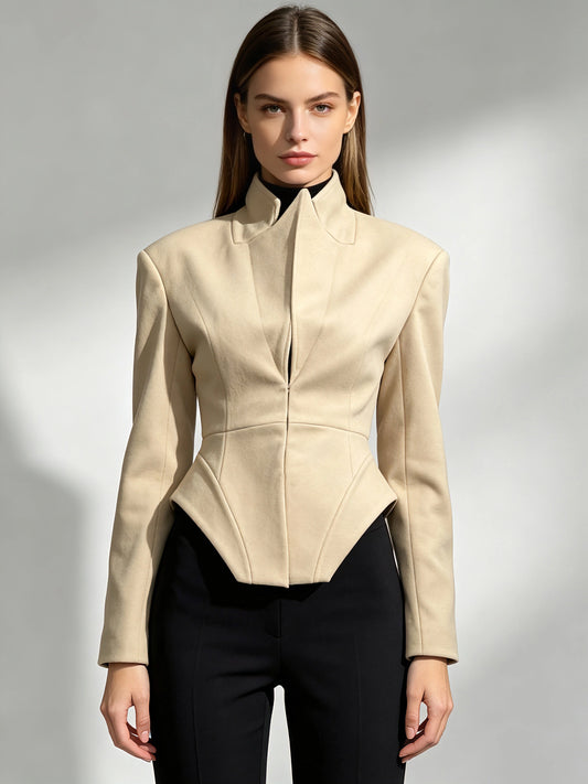 Beatrice High-Neck Asymmetrical Jacket