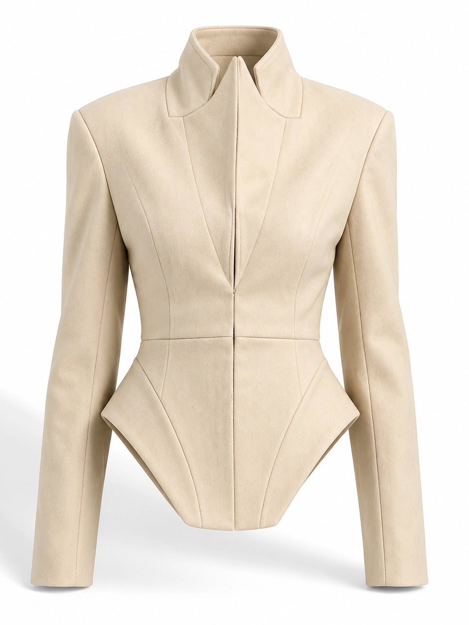 Beatrice High-Neck Asymmetrical Jacket