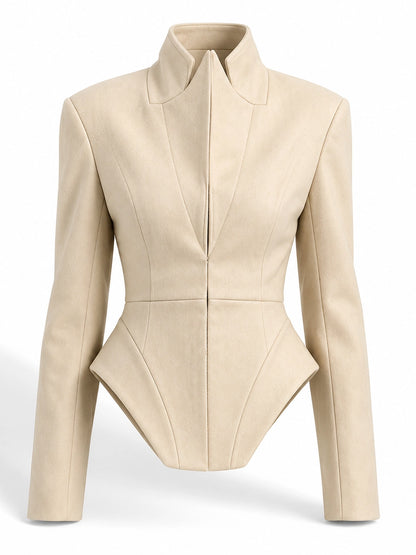 Beatrice High-Neck Asymmetrical Jacket