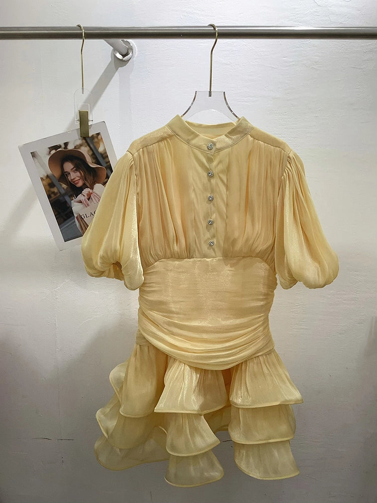 Bette Yüksek Yaka Fırfırlı Mini Elbise