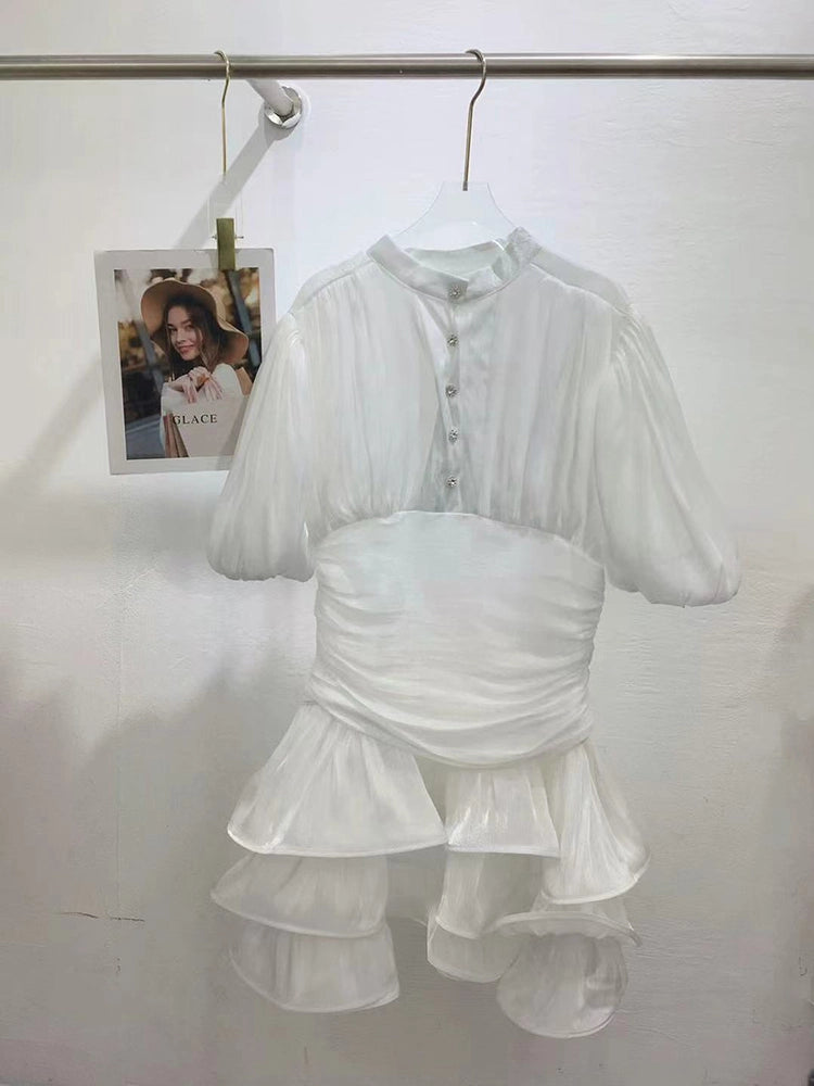 Bette Yüksek Yaka Fırfırlı Mini Elbise