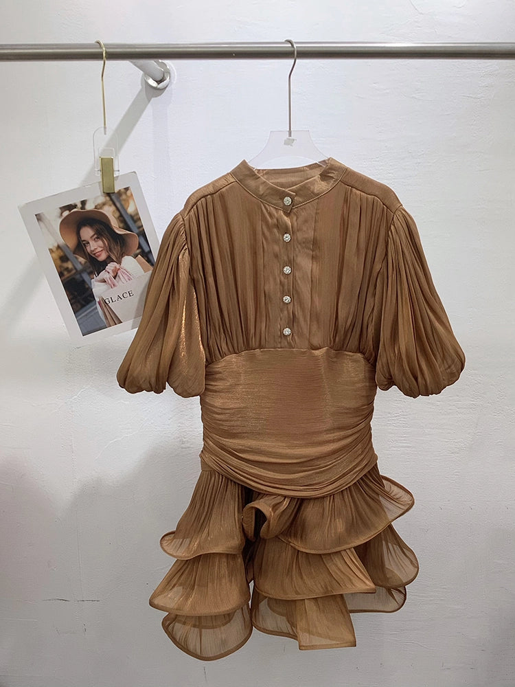 Bette Yüksek Yaka Fırfırlı Mini Elbise