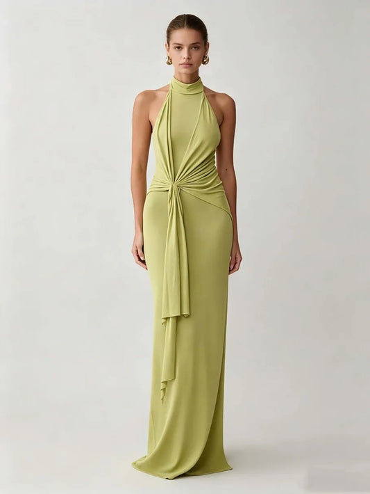 Lucia High-Neck Ruched Dress