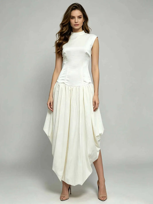 Vera High-Neck Asymmetrical Dress