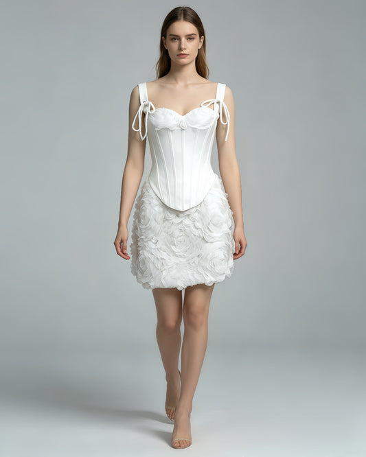 Louisa Floral-Appliqué Corset Two-Piece Set