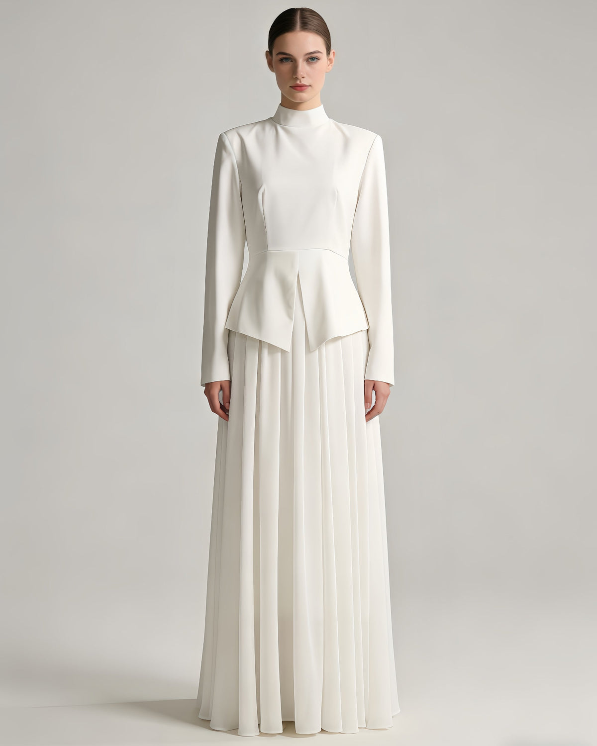 Leonora High-Neck Peplum Maxi Dress