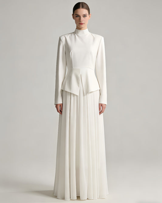 Leonora High-Neck Peplum Maxi Dress