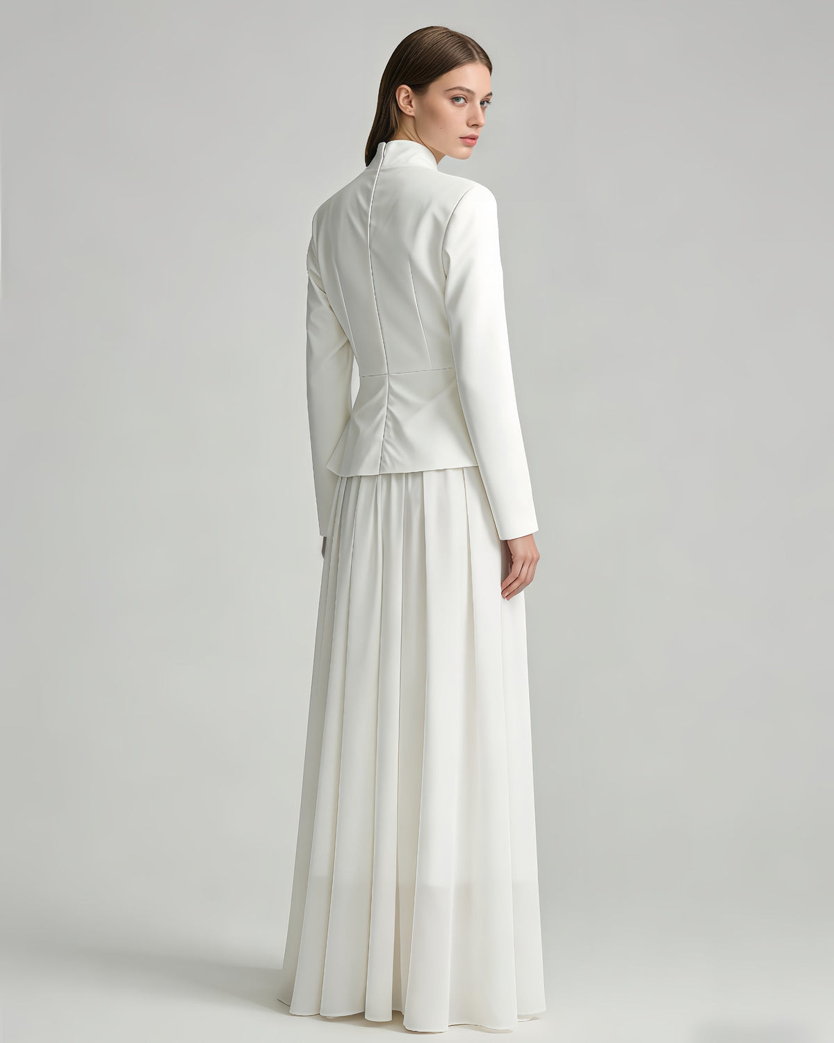 Leonora High-Neck Peplum Maxi Dress