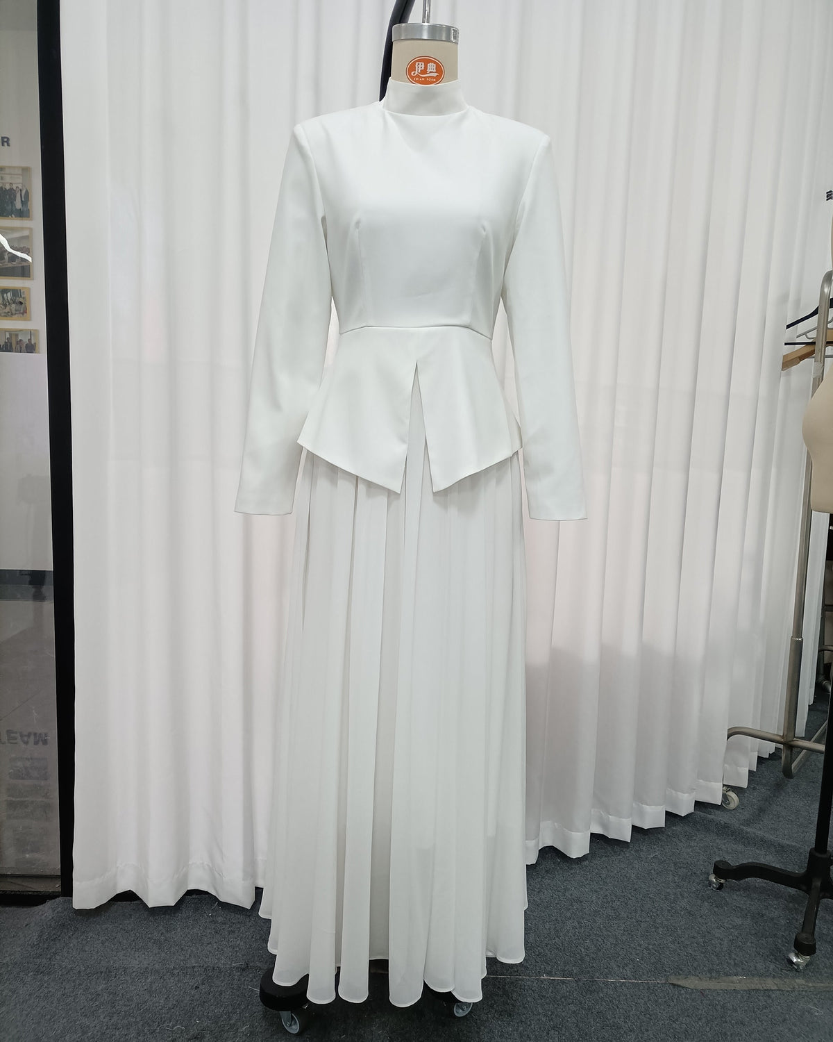 Leonora High-Neck Peplum Maxi Dress