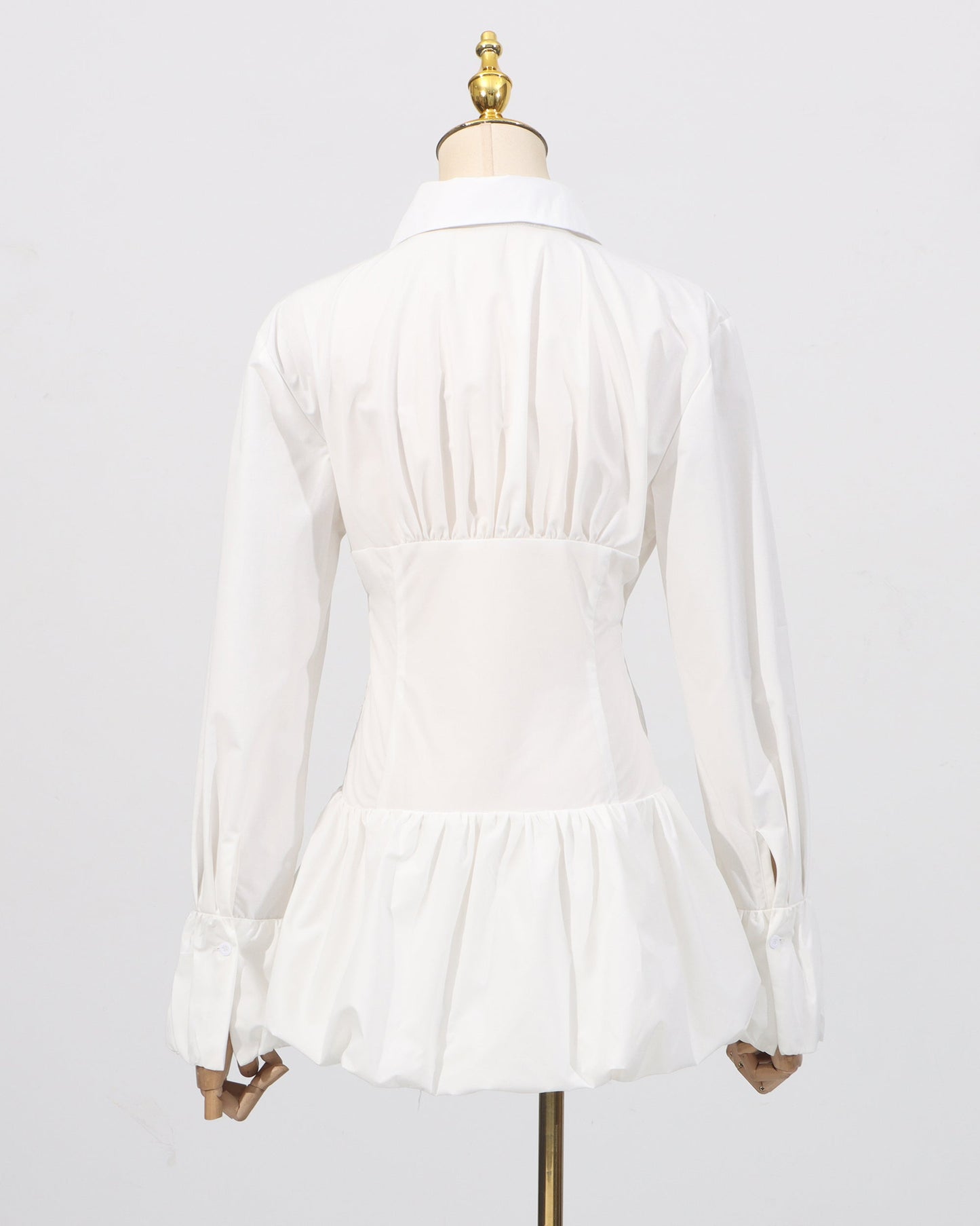 White Ruched Sunburst Shirt Dress