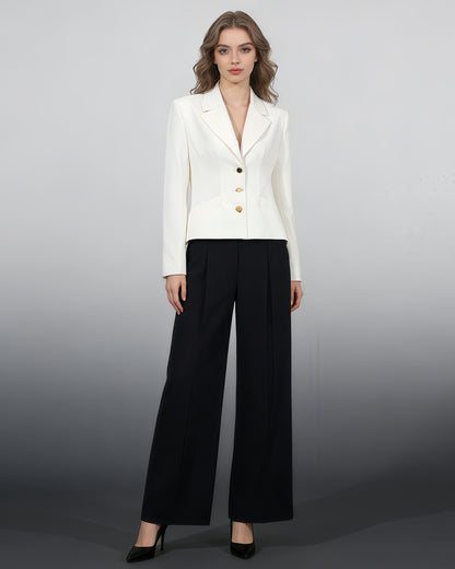 White Blazer with Unique Button & Drawstring Hem