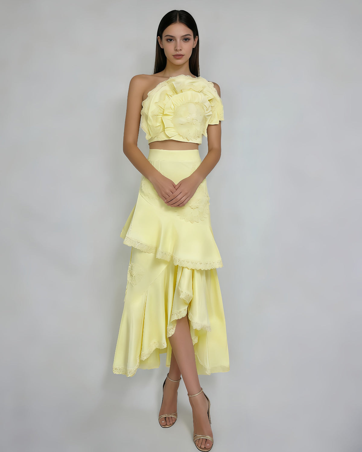 Lola One-Shoulder Crochet Two-Piece Set