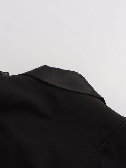Black Blazer with Organza Ruffle Shoulder & Satin Lapel