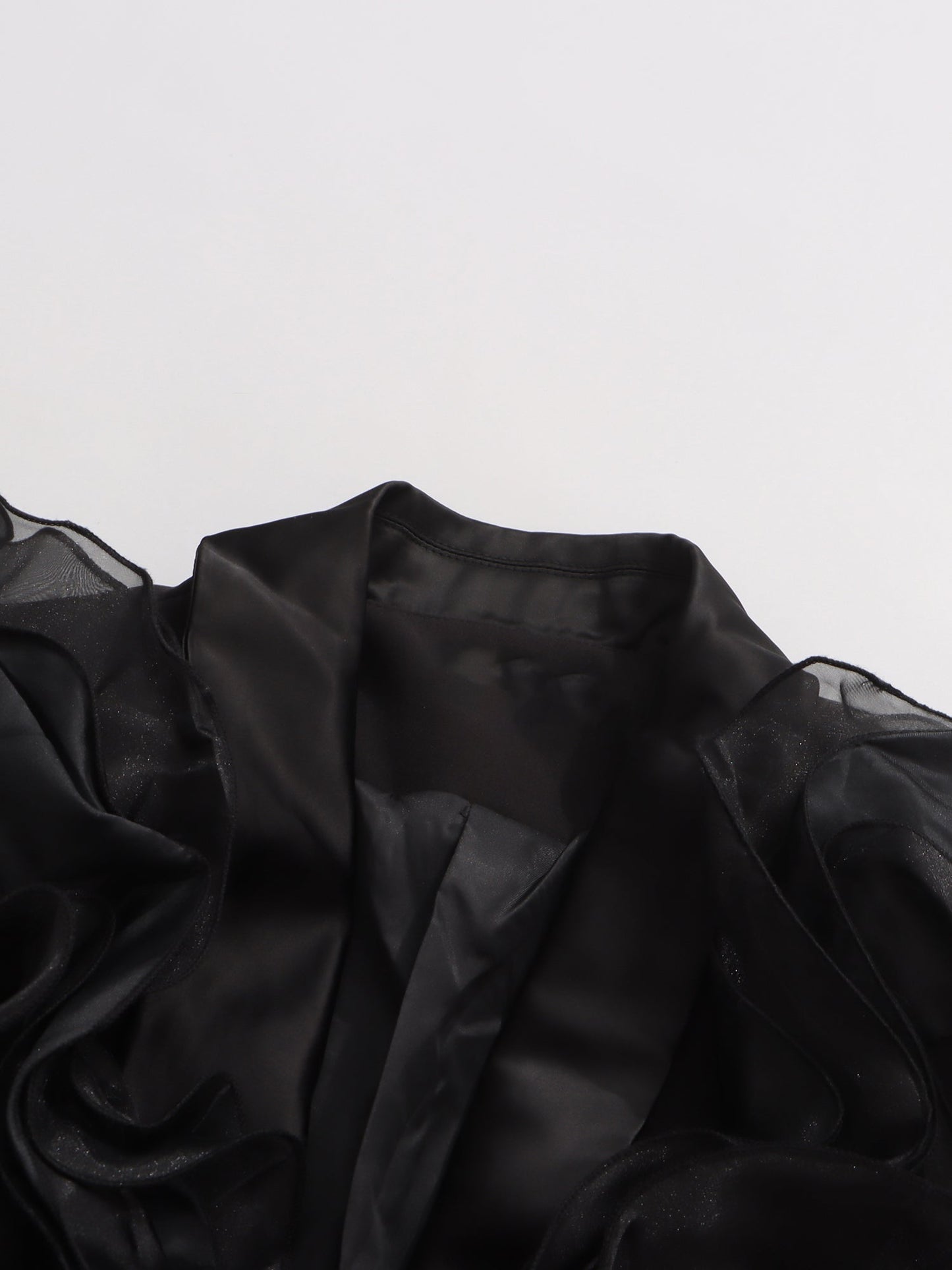 Black Blazer with Organza Ruffle Shoulder & Satin Lapel