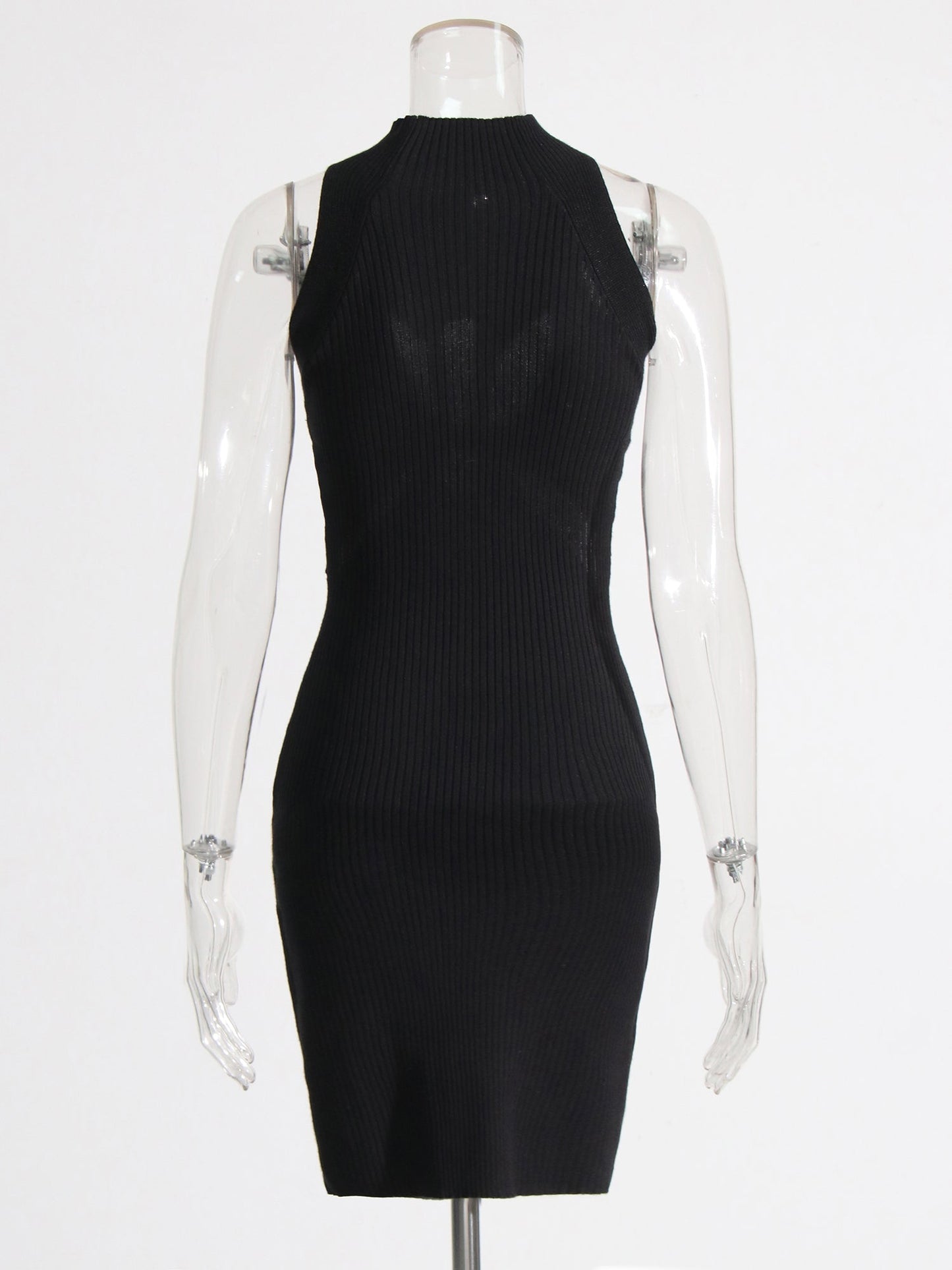 Black Knit Cutout Knot Bodycon Mini Dress