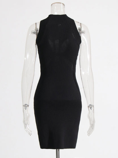 Black Knit Cutout Knot Bodycon Mini Dress
