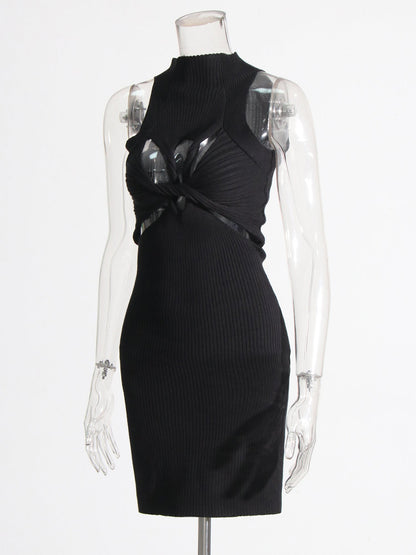 Black Knit Cutout Knot Bodycon Mini Dress