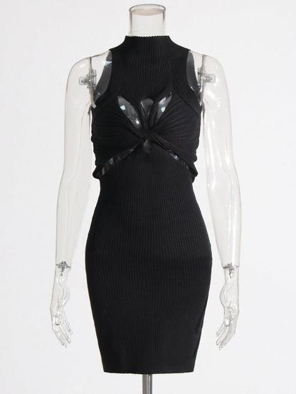 Black Knit Cutout Knot Bodycon Mini Dress