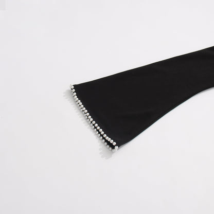 Black Maxi Dress with Pearl-Trimmed Cape Sleeves