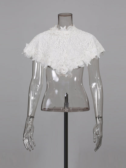 Black Midi Dress with White Lace Capelet Set