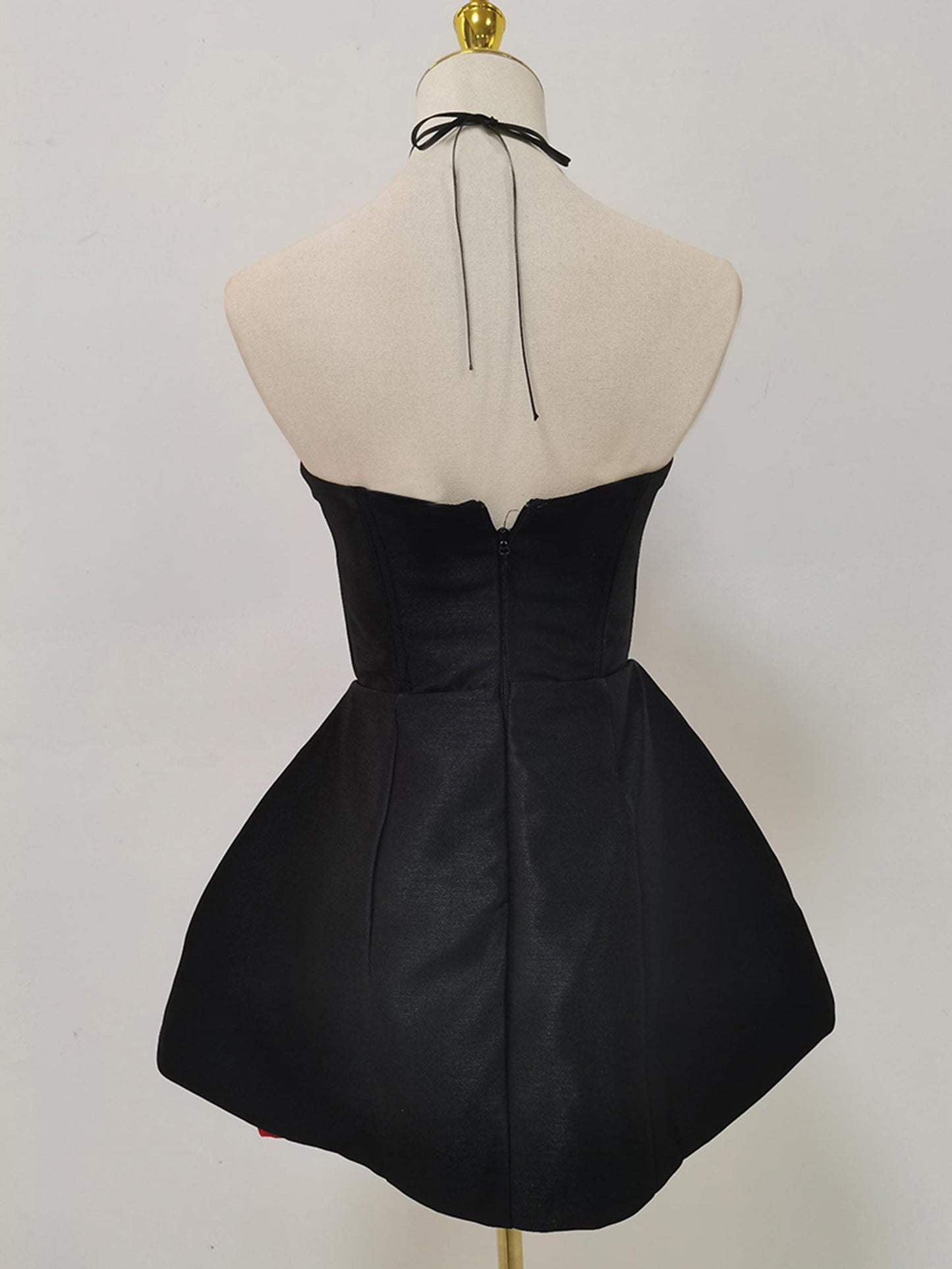 Black & Red Rose Appliqué Strapless Mini Dress