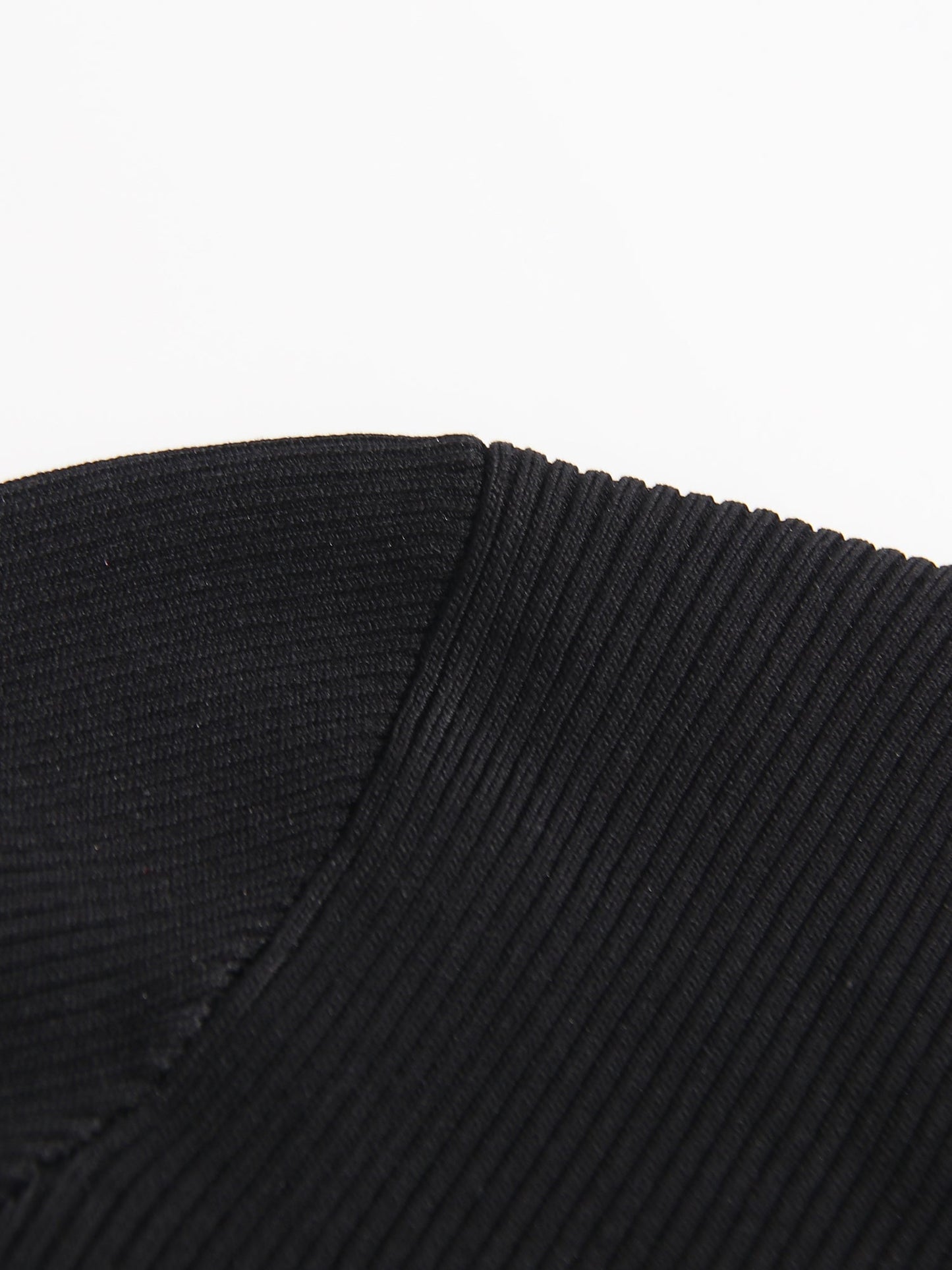 Black Ribbed Sweater with Gold Keyhole Embellishment