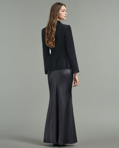 Black Tweed Blazer & Mermaid Skirt Set