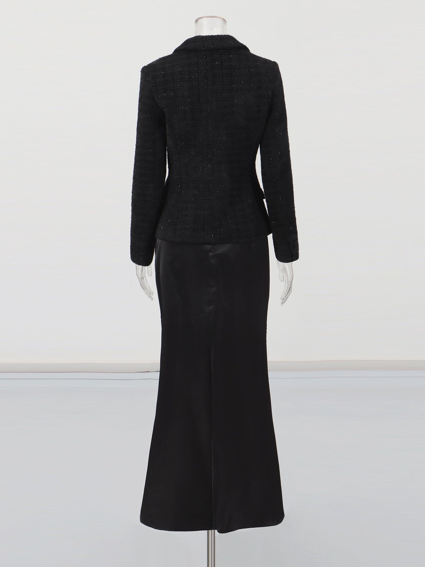 Black Tweed Blazer & Mermaid Skirt Set