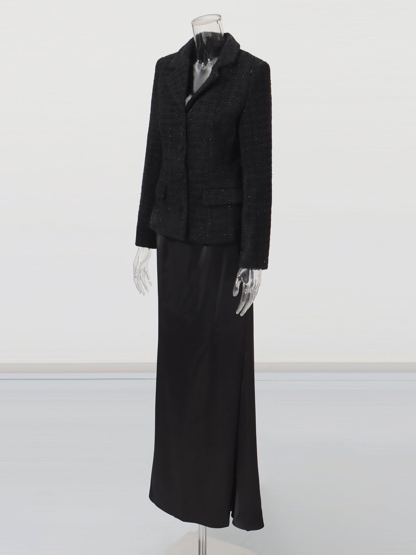 Black Tweed Blazer & Mermaid Skirt Set