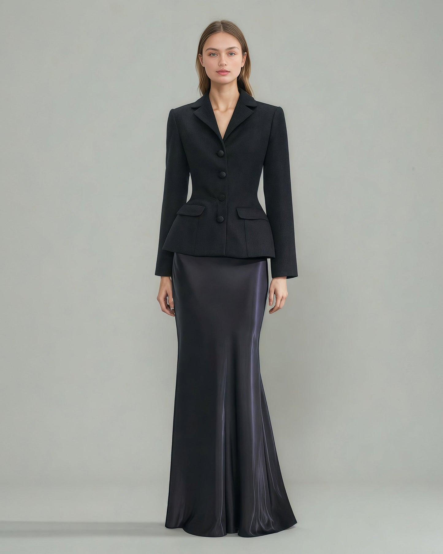 Black Tweed Blazer & Mermaid Skirt Set