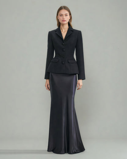 Black Tweed Blazer & Mermaid Skirt Set