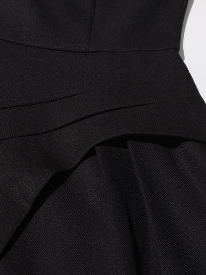 Black & White Puff Sleeve Asymmetric Midi Dress
