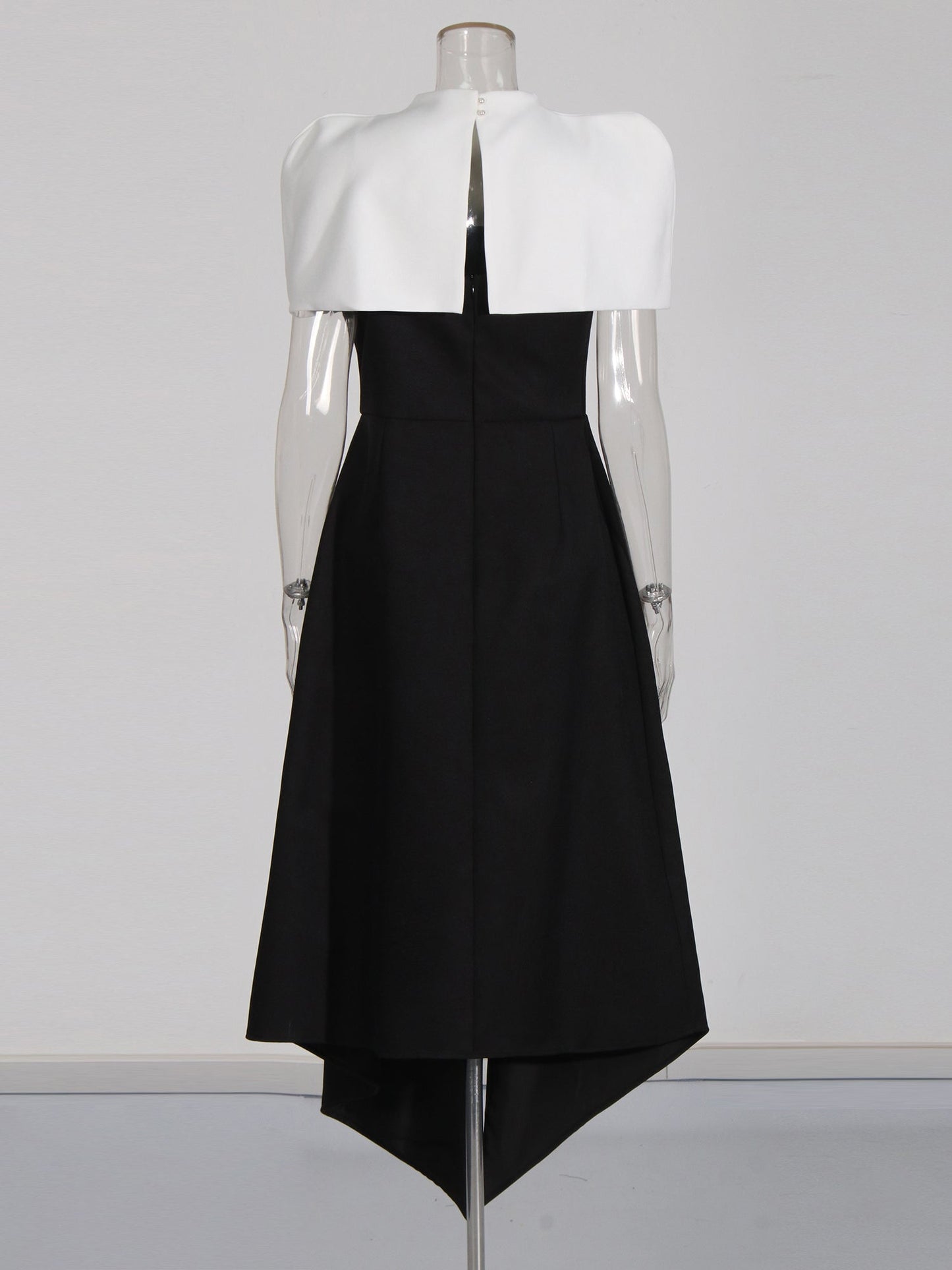 Black & White Puff Sleeve Asymmetric Midi Dress