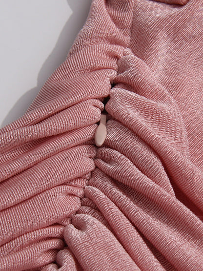 Blush Pink Ruched Long Sleeve Maxi Dress
