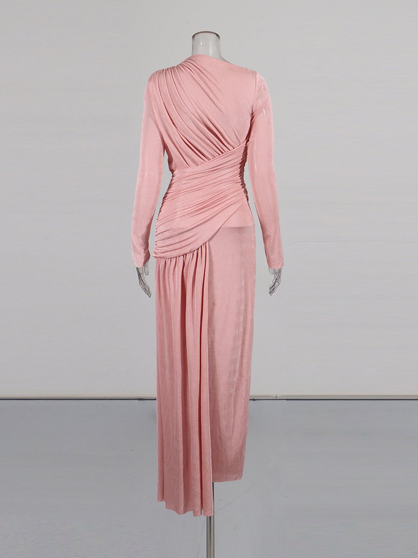 Blush Pink Ruched Long Sleeve Maxi Dress
