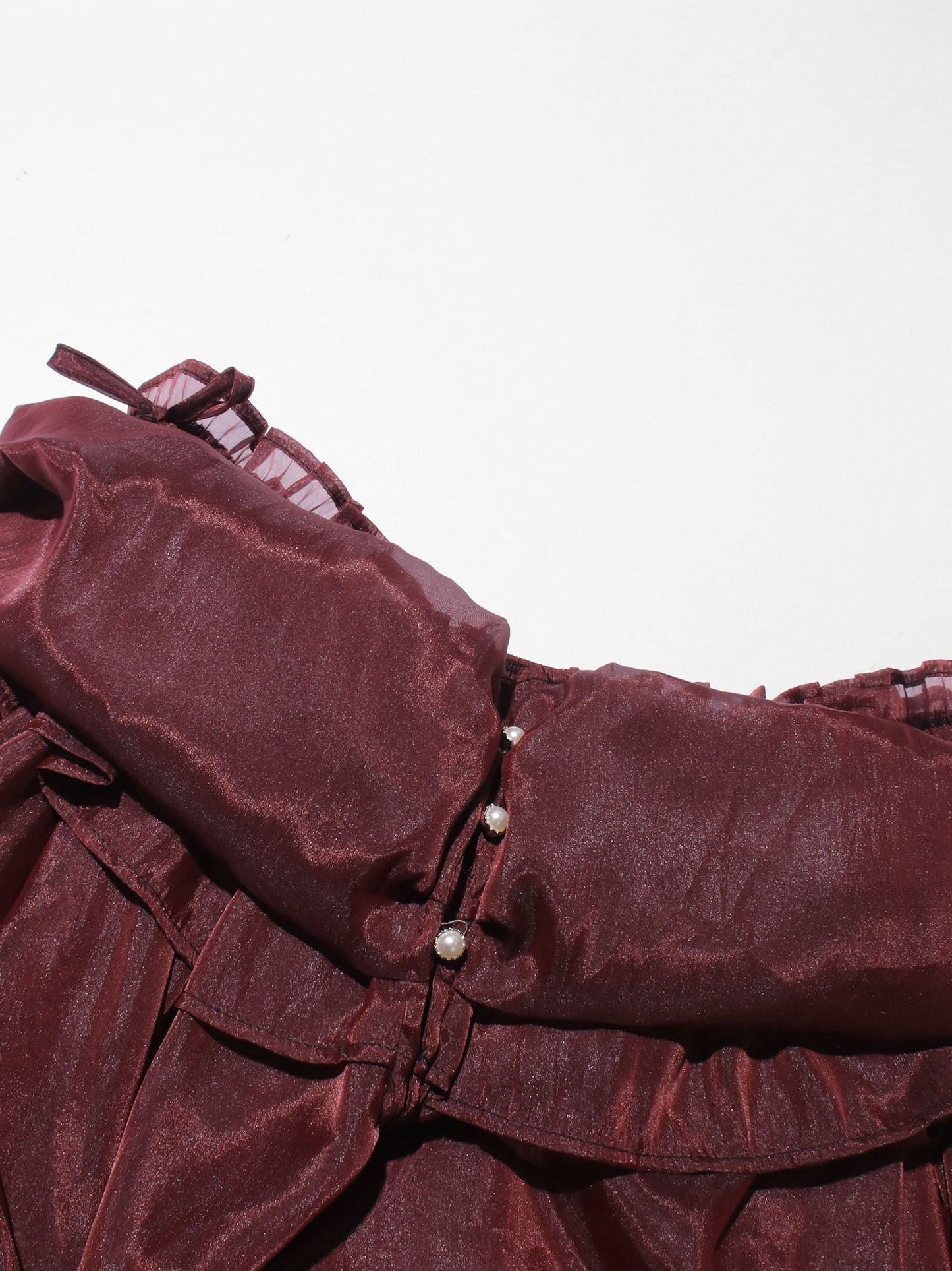 Burgundy Off-Shoulder Ruffled Sheer Blouse