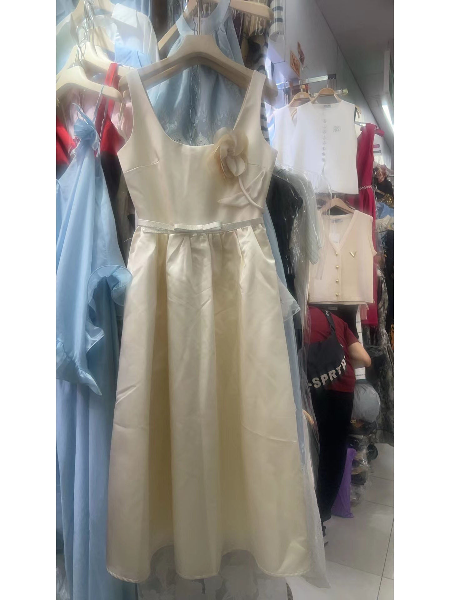 Square Collar Patchwork Midi Dress
