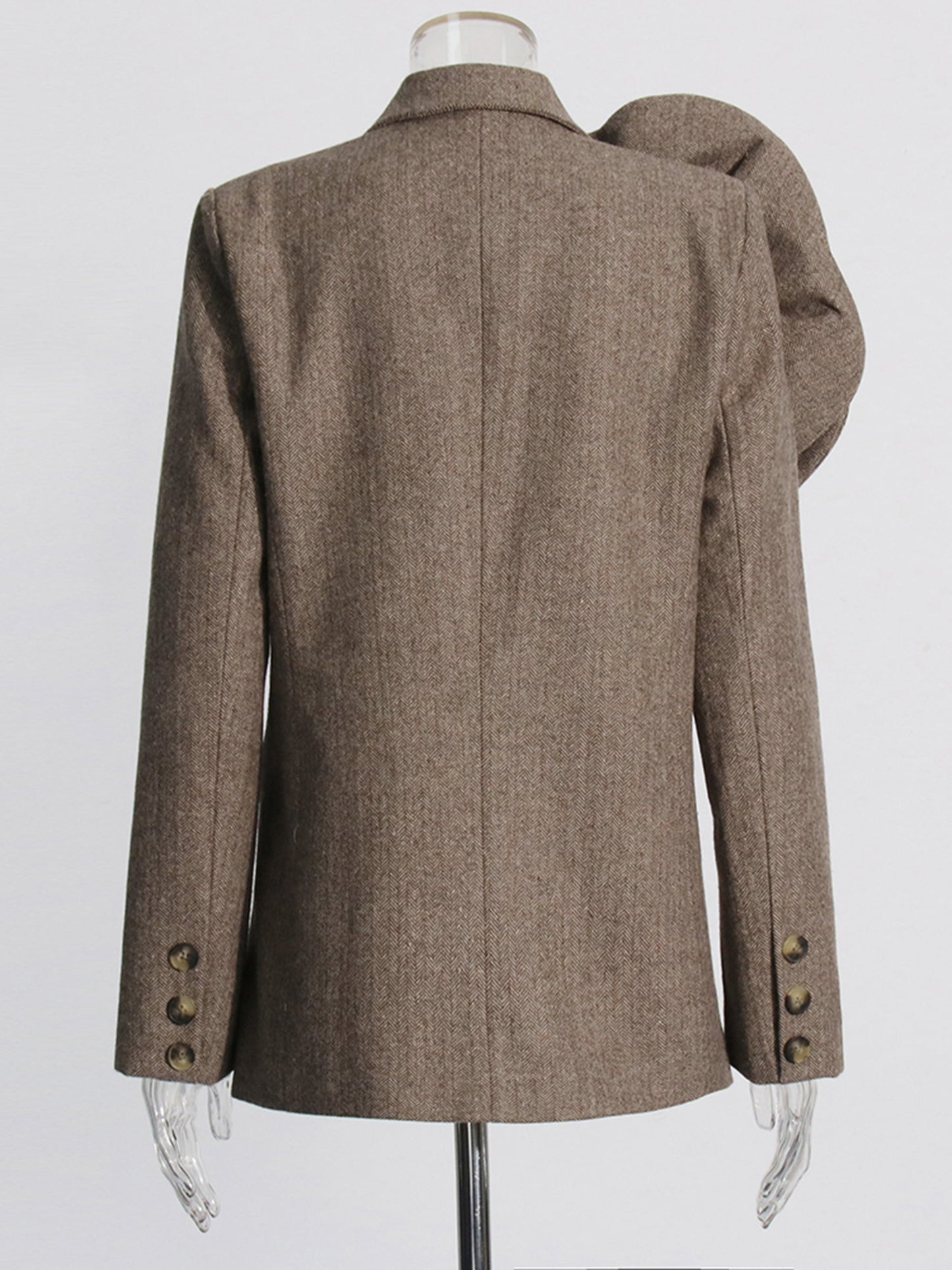 Coffee Blazer with Oversized Floral Shoulder Detail