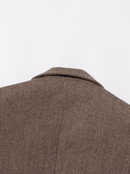 Coffee Blazer with Oversized Floral Shoulder Detail