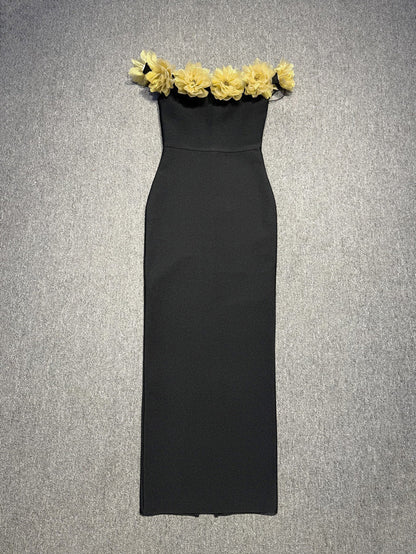 Patchwork Flower Off Shoulder Long Dress
